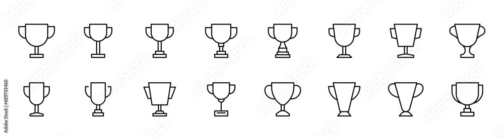 Trophy line icon. Trophy cup set. Award cup in line. Trophy collection. Editable stroke. Vector illustration. Trophy line icon. Trophy cup set. Award cup in line. Trophy collection. Editable stroke. Vector illustration.