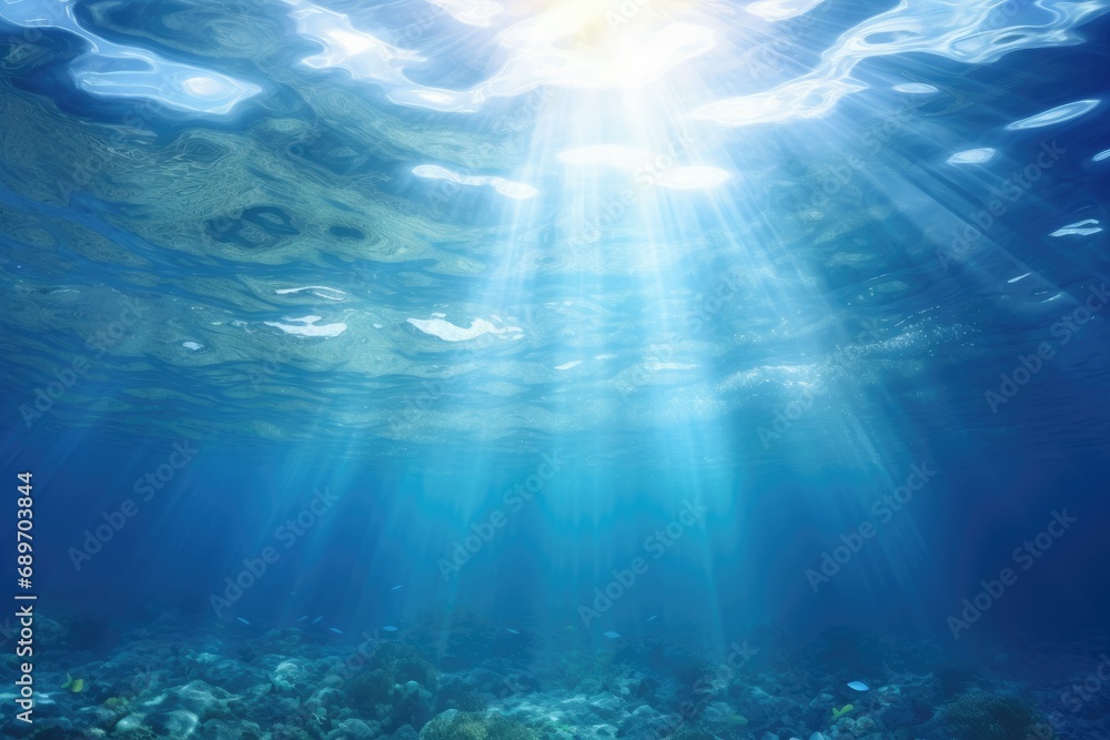 Fototapeta premium A blue ocean with sunlight shining through the water