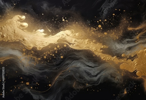 Japanese abstract painting with gold and black colors