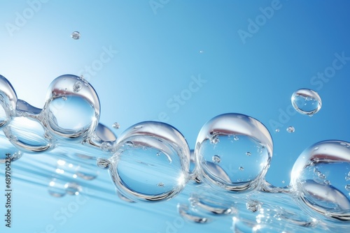 A group of bubbles floating on top of a blue surface