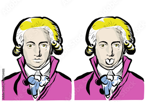 Bildsequenz Zunge rausstrecken. mann streckt seine Zunge dem Betrachter entgegen .
retro portrait mit klassischer Kleidung und Frisur, Johann wolfgang, Goethe zeit