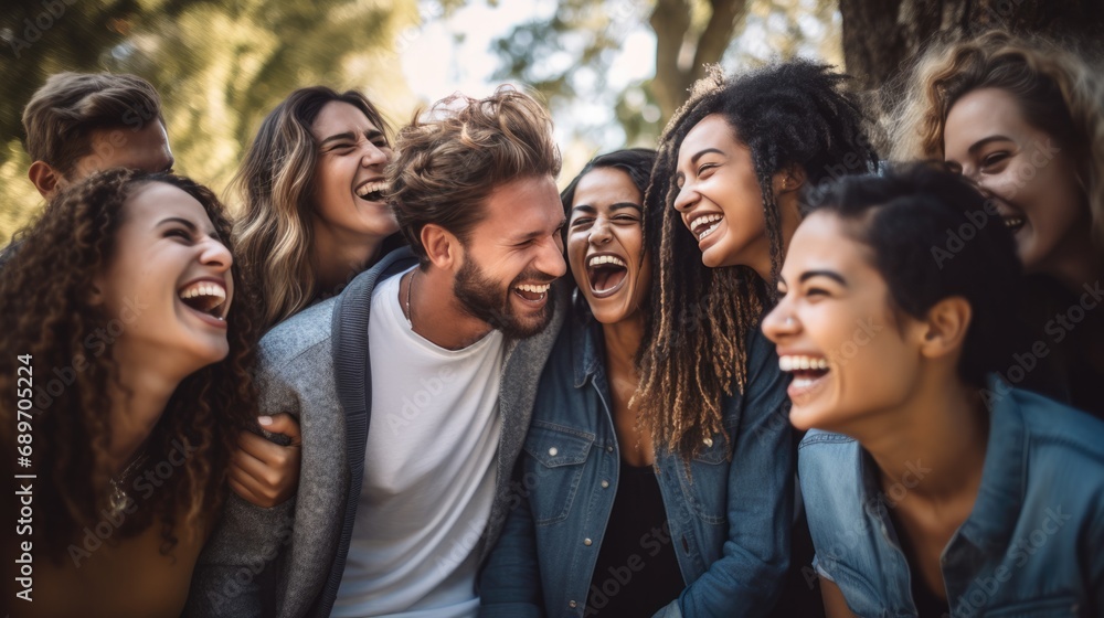 Happiness group of people huddle and smiling together. Solidarity and teamwork concept.