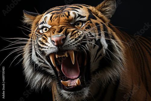 Linear and minimal portrayal of a tiger roaring, capturing the intensity and power of the animal through simplicity.