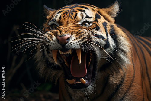 Linear and minimal portrayal of a tiger roaring, capturing the intensity and power of the animal through simplicity. © Natalia