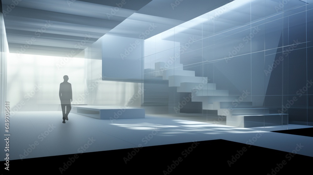 image of People silhouettes at modern office building with transparent glass windows image of People silhouettes at modern office building with transparent glass windows