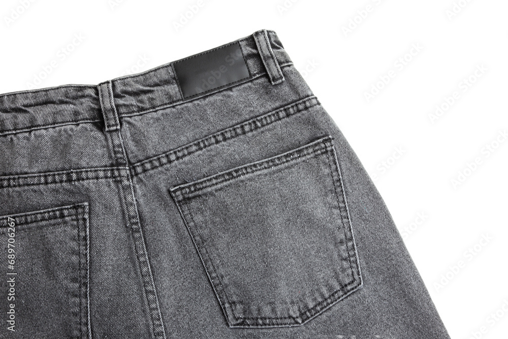 Back of gray jeans texture. Denim jeans blank black label Back of gray jeans texture. Denim jeans blank black label