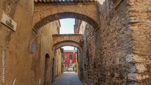 Medieval street in Sirmeone, Italy.