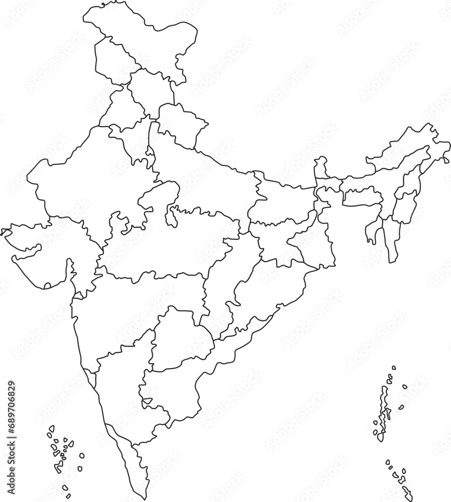 Fototapeta premium India's vector outline map, in sketch line style