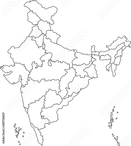 India's vector outline map, in sketch line style