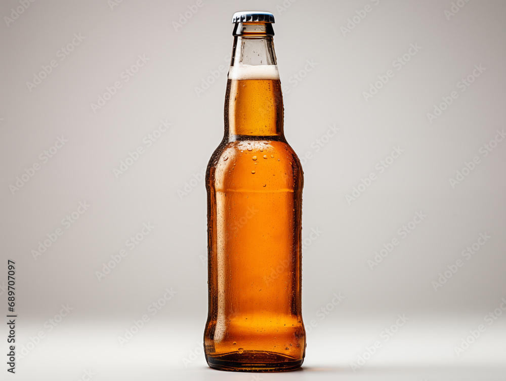 a bottle of beer in the white background, without label, brown a bottle of beer in the white background, without label, brown