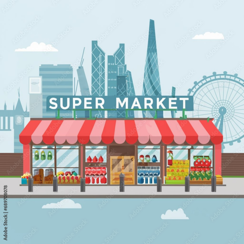 Supermarket view of store illustration