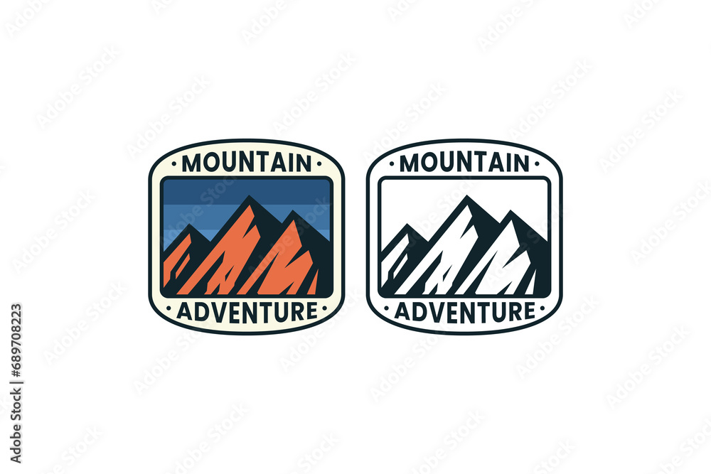 mountain nature badge adventure logo design with blue sky on frame for sport and adventure mountain nature badge adventure logo design with blue sky on frame for sport and adventure