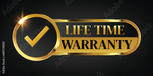 lifetime warranty logo with golden shield and golden ribbon.Vector illustration.