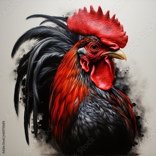 portrait red and black nice rooster images Generative AI photo