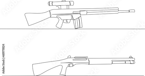 rifles, line drawing, on a white background, vector