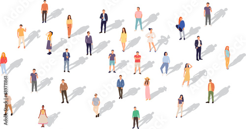 people standing with shadow in flat style, on white background, vector