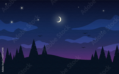 Night landscape flat design illustration background