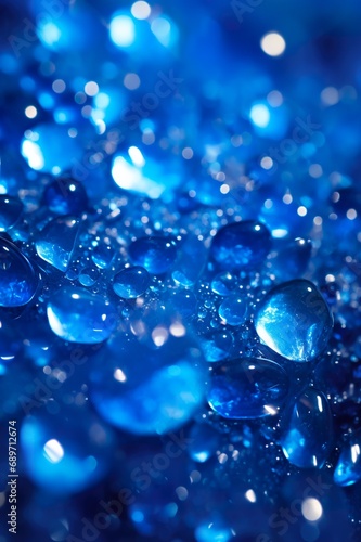 clean blue transparent water drops background, blurred droplets bokeh, creative liquid texture design, condensation macro pattern