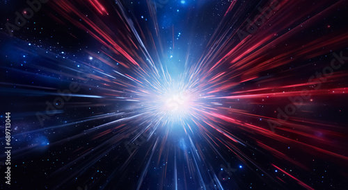 speed and motion at outer space, futuristic background with stars explosion, neon glow and burst universe