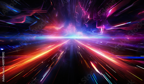 colorful futuristic warp or tunnel background, blurred speed motion, colourful neon speed light