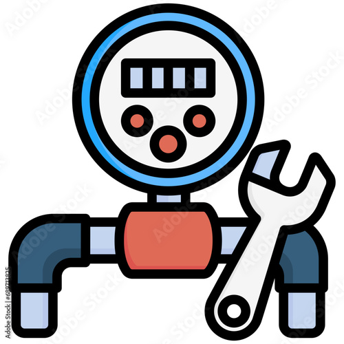 Water Meter Installation lineal multi color icon, related to plumbing service, water, oil and gas.
