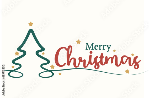 merry christmas card with christmas tree and stars