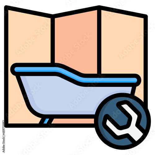 Bathtub Installation lineal multi color icon, related to plumbing service, water, oil and gas.