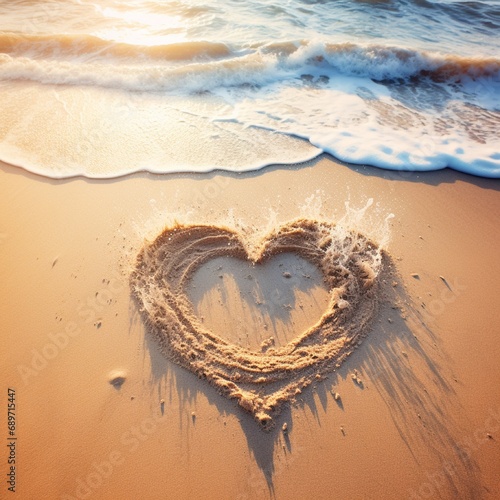 A drawing of a heart on wet beach sand at a beautiful seascape.Texture.Sea waves on sand v - Image #4 @Zubi photo