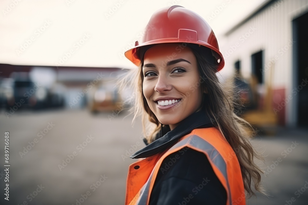 Smiling Woman On Site Wearing Hard Hat And Ppe Highquality Photo Smiling Woman On Site Wearing Hard Hat And Ppe Highquality Photo
