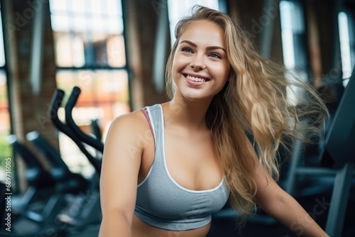 Smiling Plus Size Woman Working Out In Gym Highquality Photo
