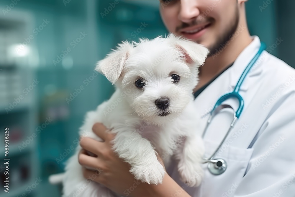 Veterinarian Holds Cute Dog Puppy In Veterinary Clinic Highquality Photo Veterinarian Holds Cute Dog Puppy In Veterinary Clinic Highquality Photo