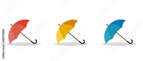 Colorful rain umbrellas. Vector illustration. Isolated on white background. 	
