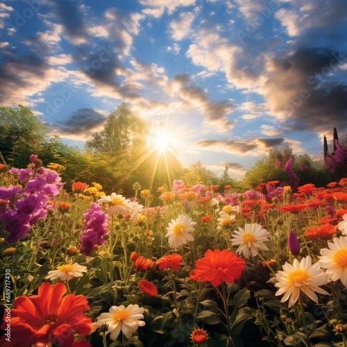 Sunlight sky nice flower garden image Generative AI