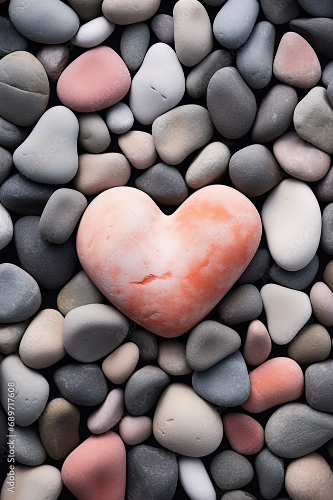 Fototapeta premium Heartshaped rock at the beach. Top view. Generative Ai