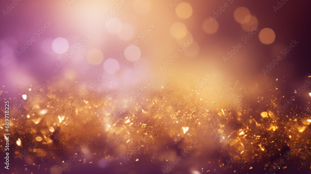 backgrounds and backdrops for the design of presentations or wallpaper: purple and gold sequins and sparkles, sparkles bokeh, soft focus