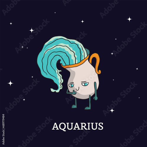 Cute horoscope zodiac signs illustration vector, Astrological, Fortunetelling, hand draw, Aquarius