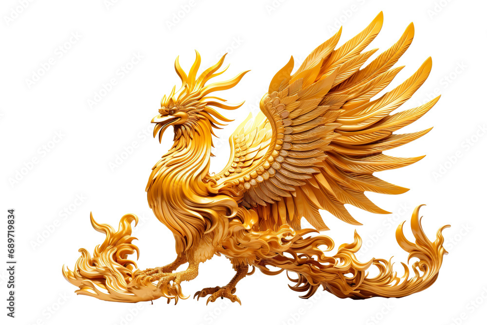 China-style lucky phoenix concept Belief in longevity. Dragon made of gold are believed to bring longevity on a white background China-style lucky phoenix concept Belief in longevity. Dragon made of gold are believed to bring longevity on a white background