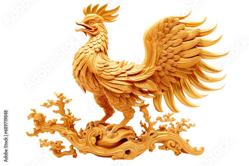 China-style lucky phoenix concept Belief in longevity. Dragon made of gold are believed to bring longevity on a white background
