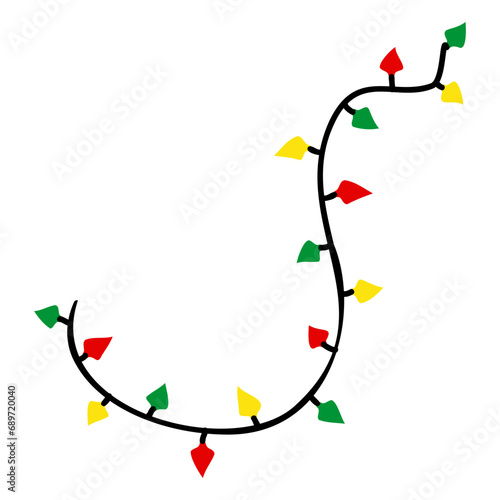 Christmas colored lights isolated on white background. Bright colored garlands for decoration.
