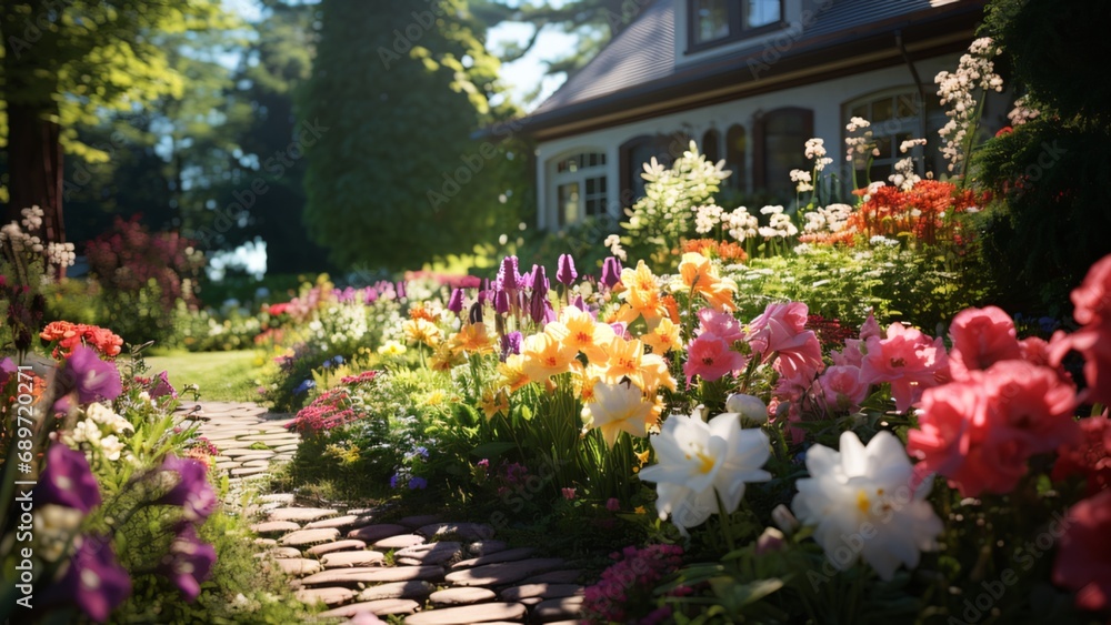 looming House Garden - Vibrant Flowers, Lush Greenery, Sunlight Harmony, Diversity Of Plant Species looming House Garden - Vibrant Flowers, Lush Greenery, Sunlight Harmony, Diversity Of Plant Species