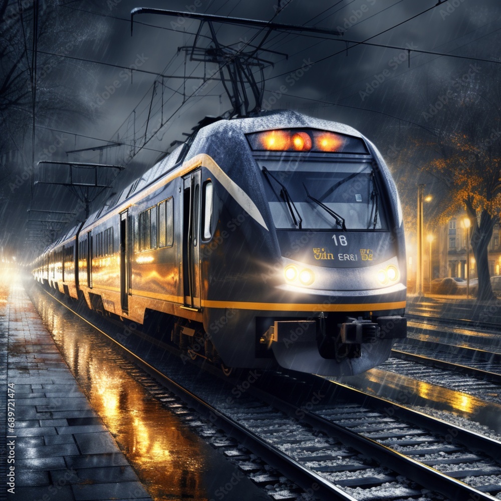 Naklejka premium Very nice electric train running image Generative AI