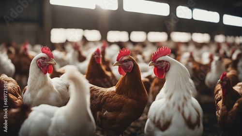 Obraz na płótnie organic roaming chicken farm and hundreds of chickens at the factory