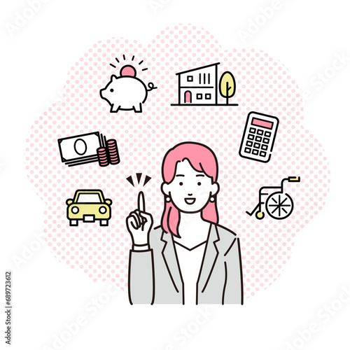 資産運用を説明するスーツの女性