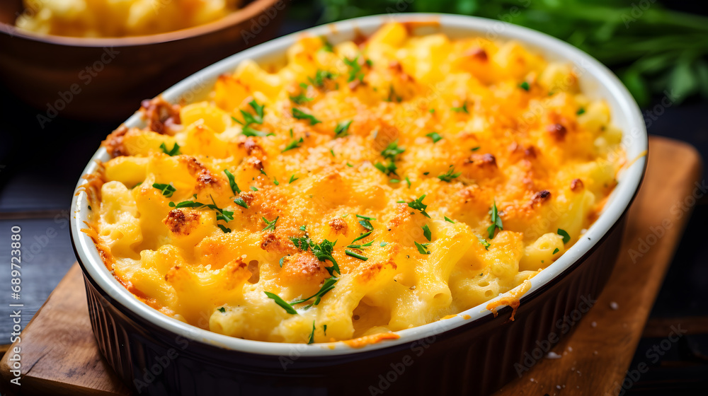 Mac and cheese, american style macaroni pasta in cheesy sauce Mac and cheese, american style macaroni pasta in cheesy sauce