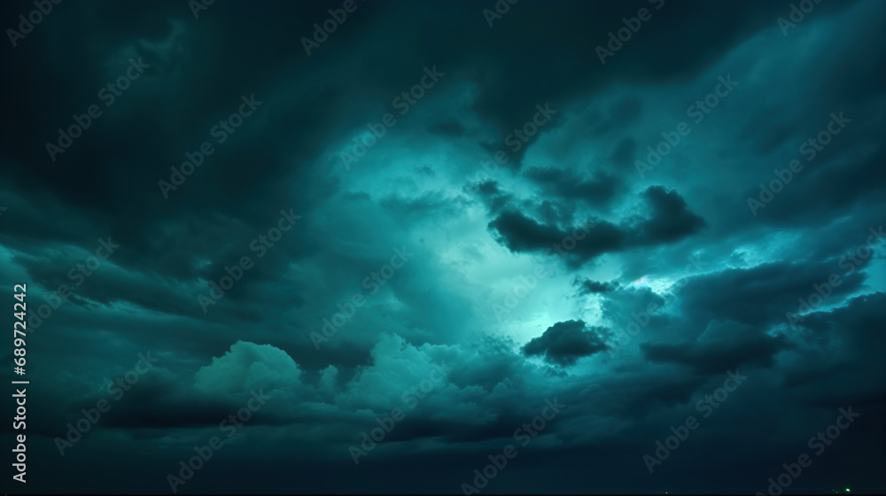 Obraz premium Dark teal cloudy sky. Night skies with clouds. Gloomy sky background for design.
