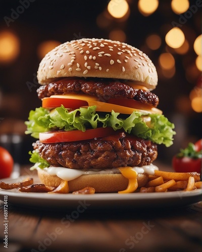 close up view of delicious hamburger photo for advertising 

 photo