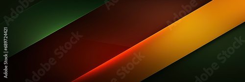 Black red burnt orange copper gold yellow green modern abstract background. Color gradient. Geometric shape. 3d. Line stripe angle. Neon metal shine light glow bright. Banner. Wide. Panoramic. Design.