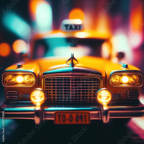 Illustration on the theme of taxi work in a big city. Generative AI