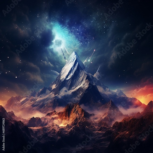 Very nice galaxy mountain image Generative AI