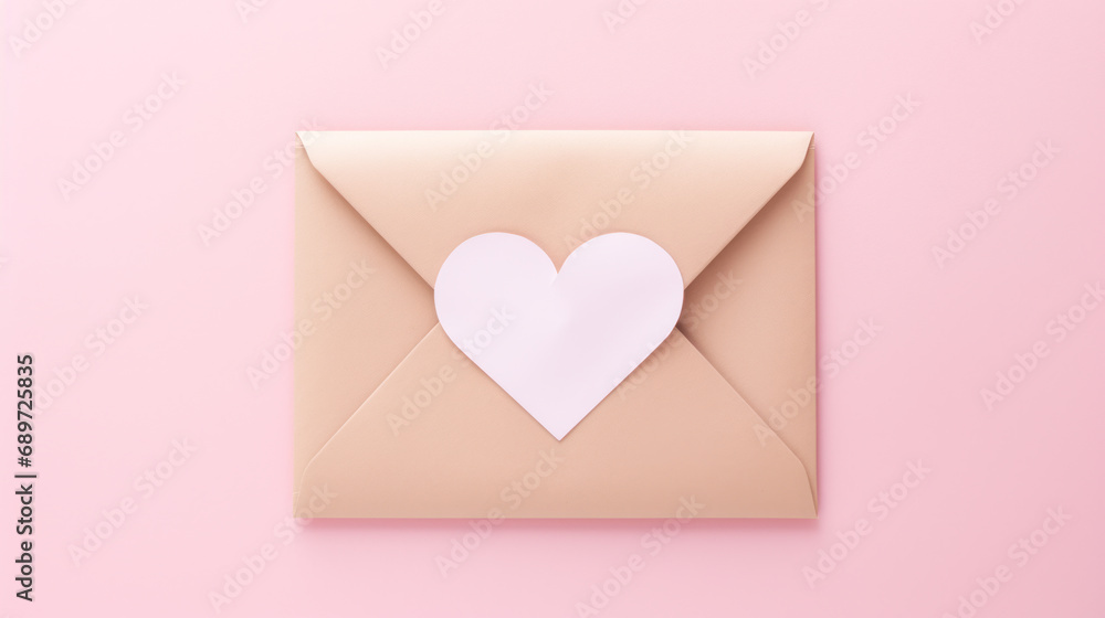 Envelope with heart-shaped on top on soft pink pastel color background